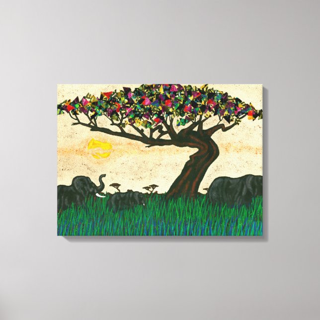 Lienzo Elefantes en los aviones de África (Anverso)