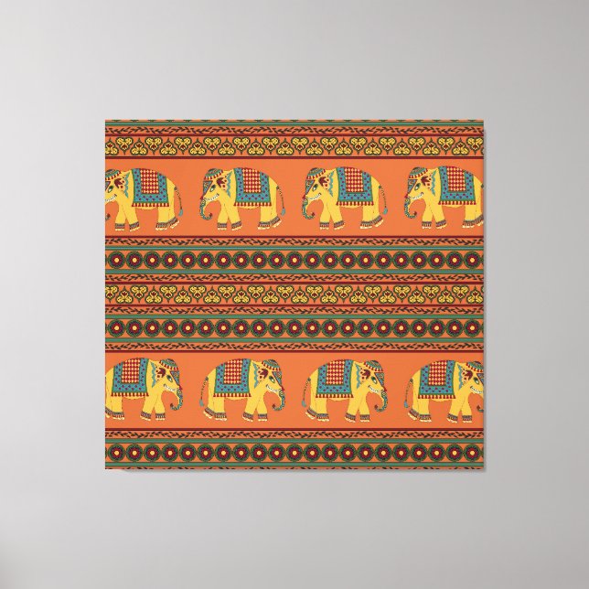 Lienzo Elefantes Indios, Naranjas Tradicionales Sin Marea (Anverso)