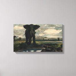 Lienzo Elefantes y una pantera en el desierto indio