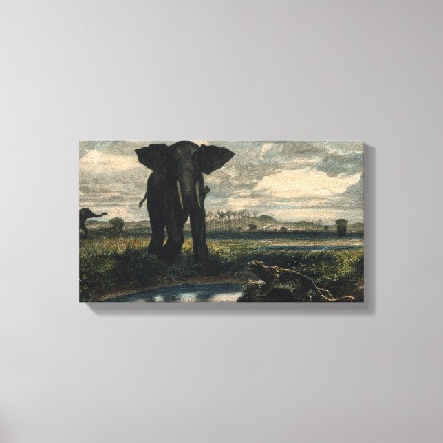 Lienzo Elefantes y una pantera en el desierto indio (Anverso)