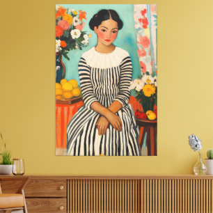 Lienzo Elegancia a rayas con flores