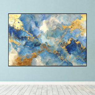 Lienzo Elegancia abstracta fluida azul y dorada