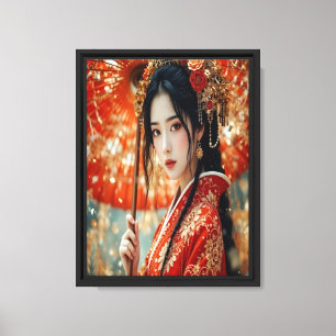 Lienzo Elegancia de Kimono de Oro - retrato japonés real