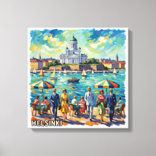 Lienzo Elegancia del paseo marítimo de Helsinki iluminado