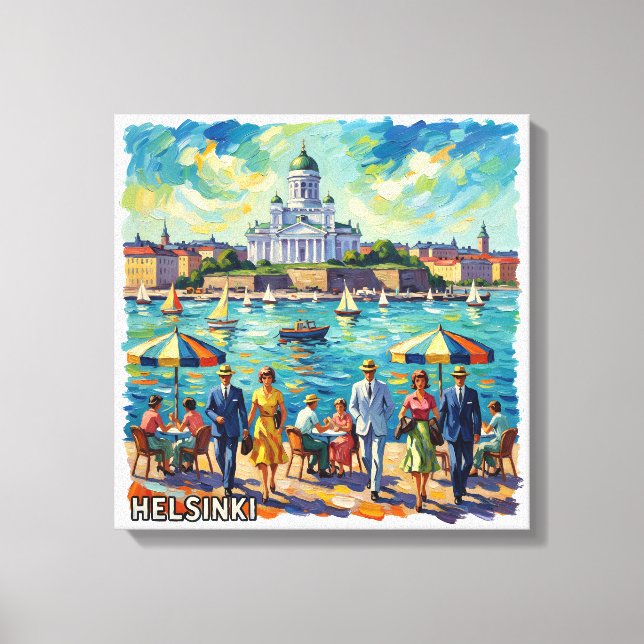 Lienzo Elegancia del paseo marítimo de Helsinki iluminado (Anverso)