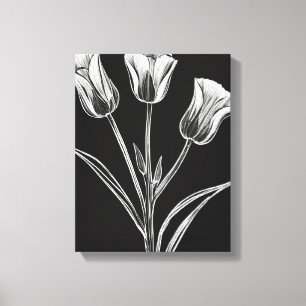 Lienzo Elegancia en blanco y negro: tres tulipanes