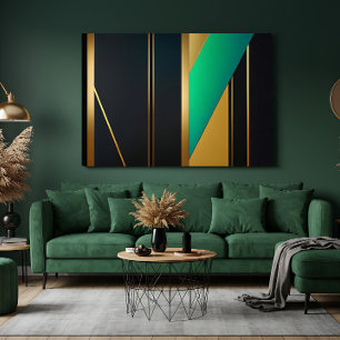 Lienzo Elegancia Geométrica Dorado y Esmeralda