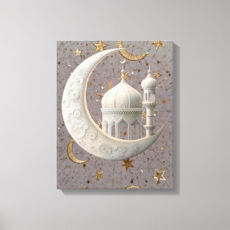 Lienzo Elegant 3D White Crescent & Mosque Ramadan Design