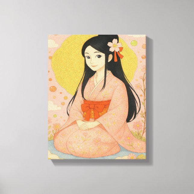 Lienzo Elegant Girl in Kimono – Japanese Style Wall Art (Anverso)