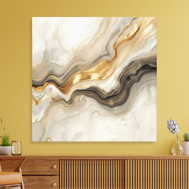 Lienzo Elegant Gold & Neutral Marble Abstract Art (Insitu (Sala de estar))