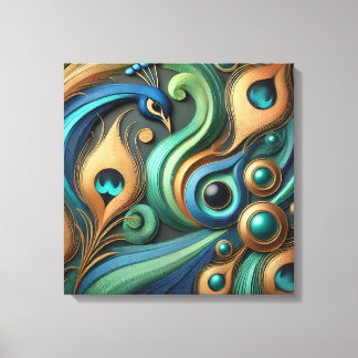 Lienzo Elegant Peacock and Feathers Canvas Art