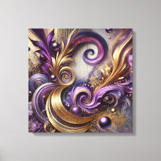 Lienzo Elegant Swirls with Gold and Purple Canvas Art