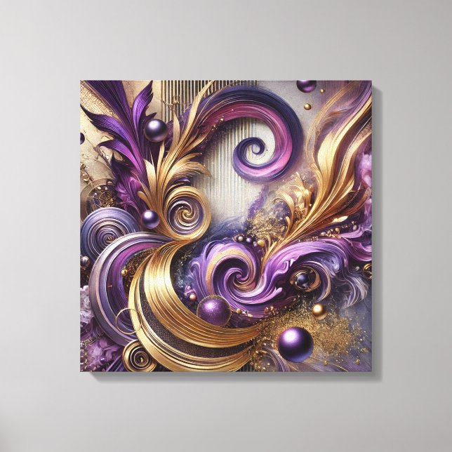 Lienzo Elegant Swirls with Gold and Purple Canvas Art  (Anverso)