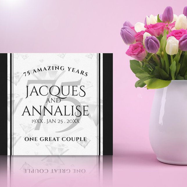 Lienzo Elegante 75° Aniversario del Boda del Diamante (75th Diamond Wedding Anniversary Canvas Print Cover Photo.)