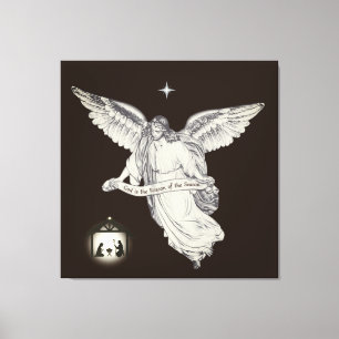 Lienzo Elegante ángel vintage con Belén sobre marrón oscu