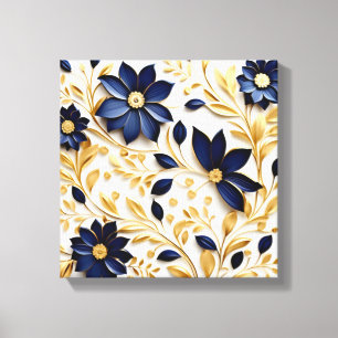 Lienzo Elegante Arreglo Floral Azul y Oro