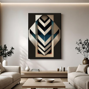 Lienzo Elegante beige Art Deco geométrico Chevron azul ma
