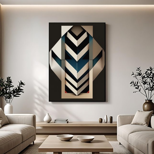 Lienzo Elegante beige Art Deco geométrico Chevron azul ma (Subido por el creador)