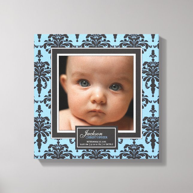 Lienzo Elegante Blue Damask Baby Photo Decor (Anverso)