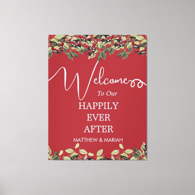 Lienzo Elegante Boda de caligrafía floral roja (Anverso)