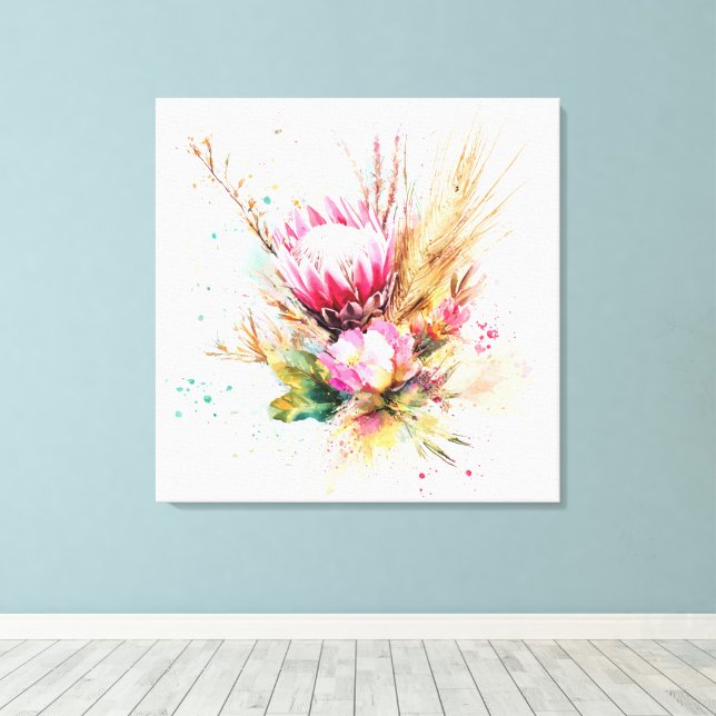 Lienzo Elegante Boho Watercolorido Floral Wall Art (Insitu (piso de madera))