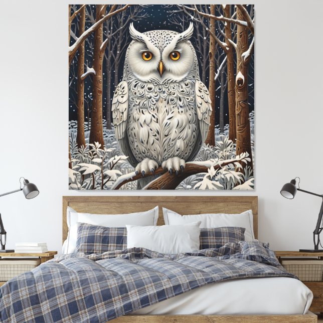 Lienzo Elegante bosque de invierno de búho blanco (Insitu(Dormitorio))