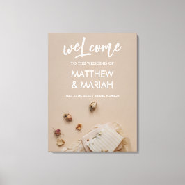 Lienzo Elegante caligrafía negra bienvenida Boda floral