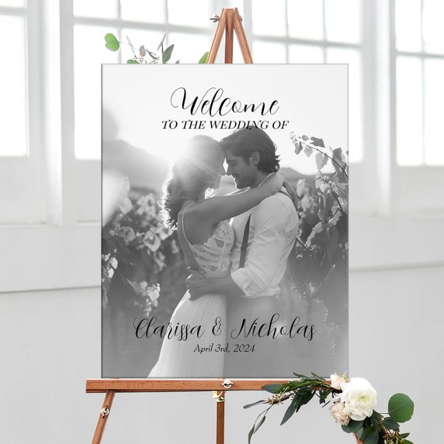 Lienzo Elegante cartel de bienvenida de boda fotográfico  (Subido por el creador)