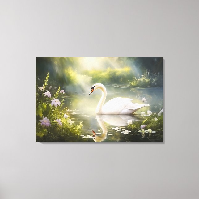 Lienzo Elegante cisne bajo el sol de primavera (Anverso)