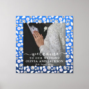 Lienzo Elegante Corazón Azul Plateado con Diamante Glitte