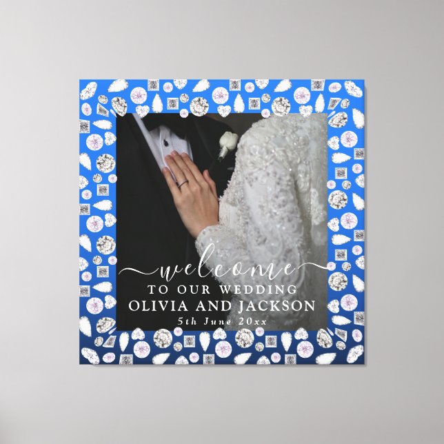 Lienzo Elegante Corazón Azul Plateado con Diamante Glitte (Anverso)