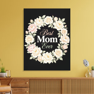 Lienzo Elegante Corona Floral Mejor Mamá del Mundo