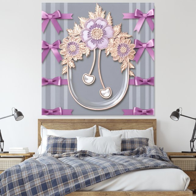 Lienzo Elegante cresta floral de lavanda y glamour de laz (Insitu(Dormitorio))