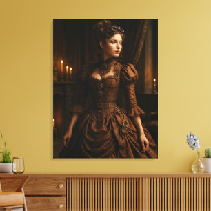 Lienzo Elegante dama victoriana steampunk en marrón