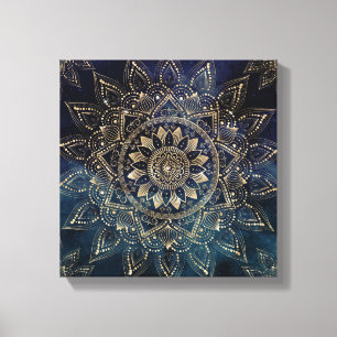 Lienzo Elegante diseño de galaxia azul Mandala dorada