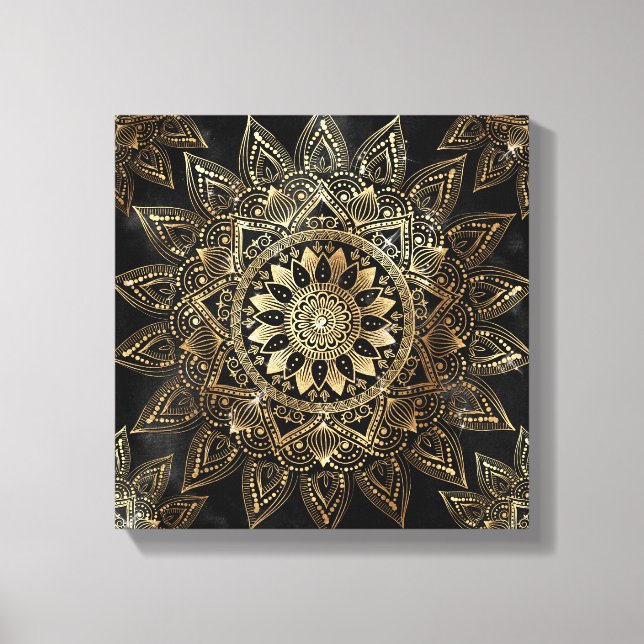 Lienzo Elegante dorado Mandala diseño negro (Anverso)