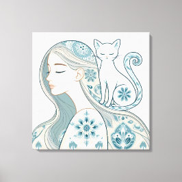 Lienzo Elegante estilo Art Nouveau de la Mujer y el Gato