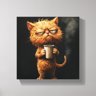 Lienzo Elegante felino con café - Gato sofisticado