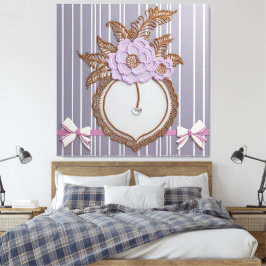 Lienzo Elegante Flor de Lavanda Encaje y Rayas
