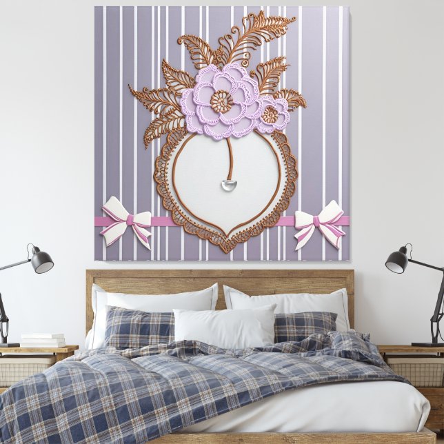 Lienzo Elegante Flor de Lavanda Encaje y Rayas (Insitu(Dormitorio))