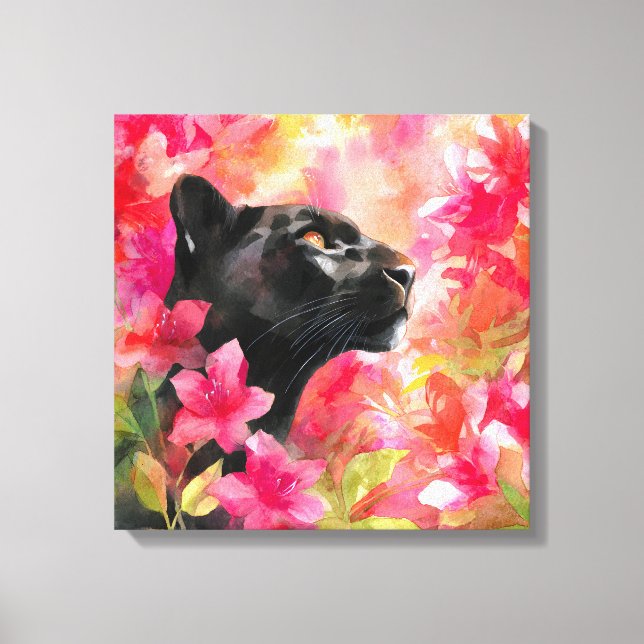 Lienzo Elegante floreciente Floral Wild Panther Negro (Anverso)