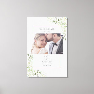 Lienzo Elegante Follaje de Verde Foto Bienvenida de Boda