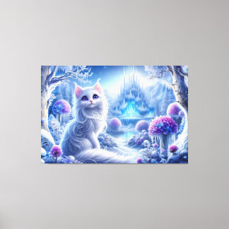 Lienzo Elegante gato blanco en un reino mágico nevado