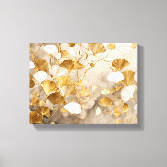Lienzo Elegante Ginkgo deja blanco, beige, oro (Anverso)