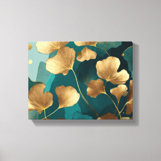 Lienzo Elegante Ginkgo deja oro y verde azulado