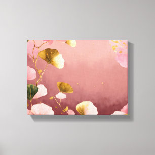 Lienzo Elegante Ginkgo hojas rosadas y doradas