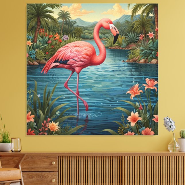 Lienzo Elegante laguna tropical flamingo rosa (Insitu (Sala de estar))