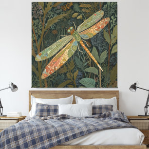 Lienzo Elegante libélula verde boho