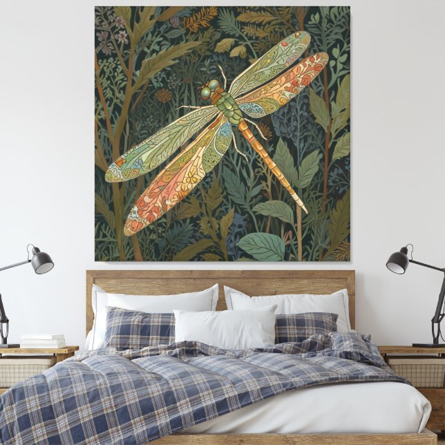 Lienzo Elegante libélula verde boho (Insitu(Dormitorio))