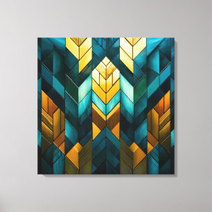 Lienzo Elegante Moderno Abstracto Geométrico Dorado Verde